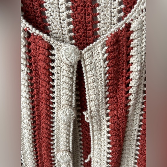 Zara collection crochet knit long boho cardigan coat two tone striped - Picture 6 of 13